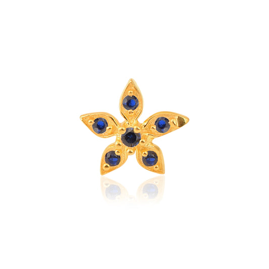 Blue CZ Flower Nose Pin - Sterling Silver Gold Plated-0