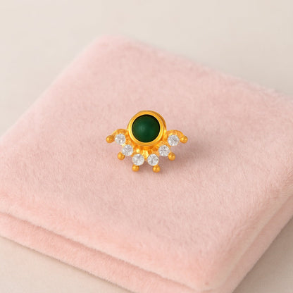 Green CZ Floral Nose Pin - Sterling Silver Gold Plated-2