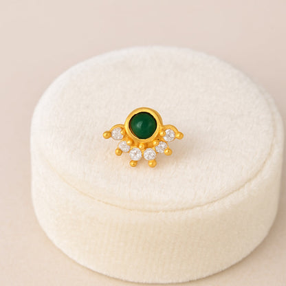 Green CZ Floral Nose Pin - Sterling Silver Gold Plated-3