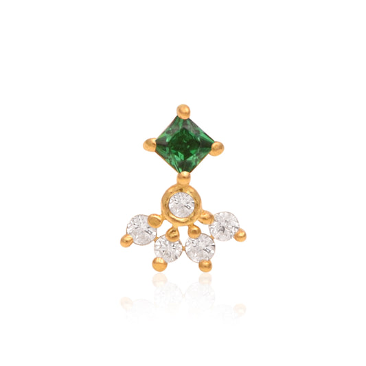 Green CZ Cluster Nose Pin - Sterling Silver Gold Plated-0