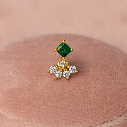 Green CZ Cluster Nose Pin - Sterling Silver Gold Plated-2