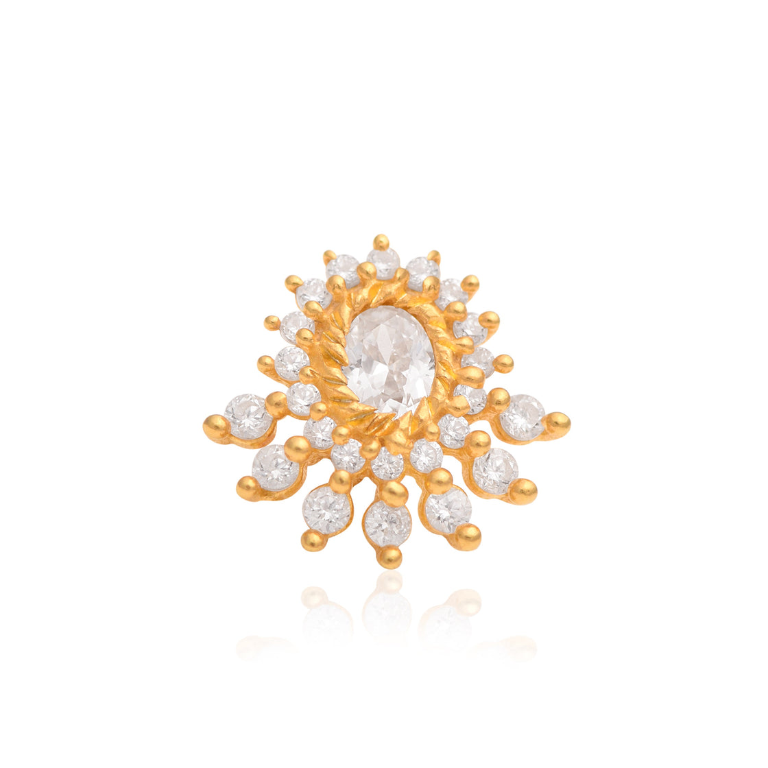 White CZ Sunburst Nose Pin - Sterling Silver Gold Plated-1