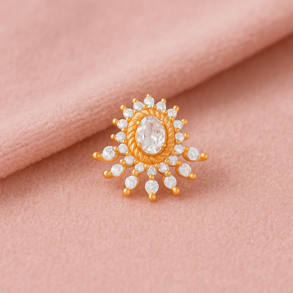 White CZ Sunburst Nose Pin - Sterling Silver Gold Plated-2