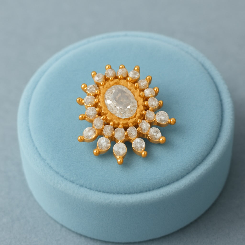 White CZ Sunburst Nose Pin - Sterling Silver Gold Plated-3