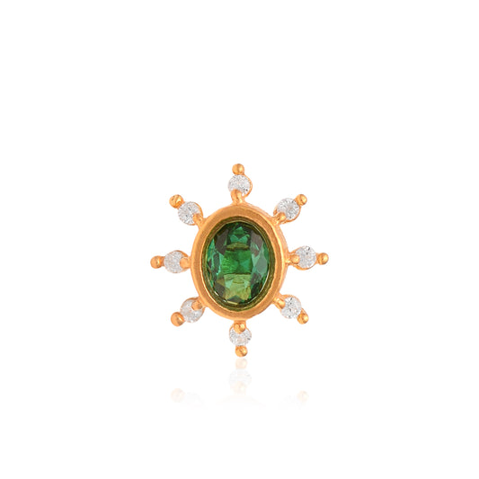 Green CZ Floral Nose Pin - Sterling Silver Gold Plated-0