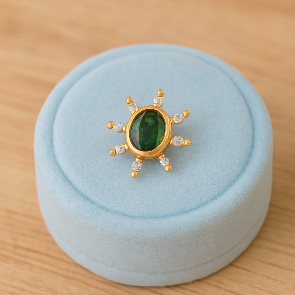 Green CZ Floral Nose Pin - Sterling Silver Gold Plated-3