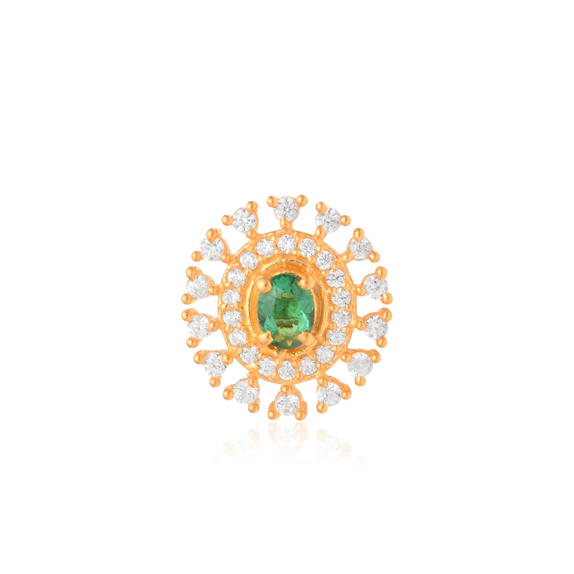 Green CZ Double Halo Nose Pin - Sterling Silver Gold Plated-1