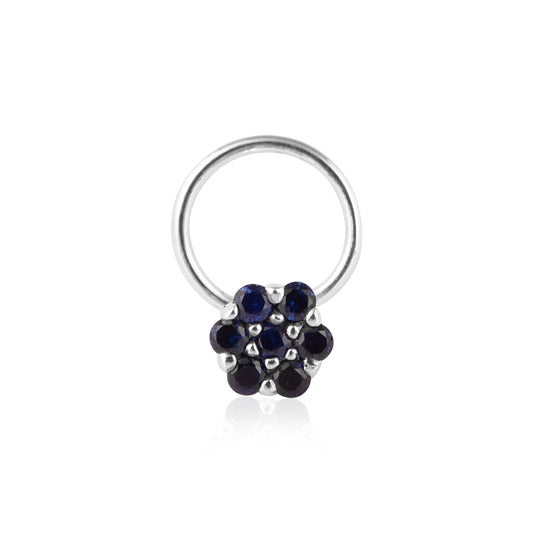 Blue Sapphire Floral Cluster Nose Pin - Sterling Silver-0