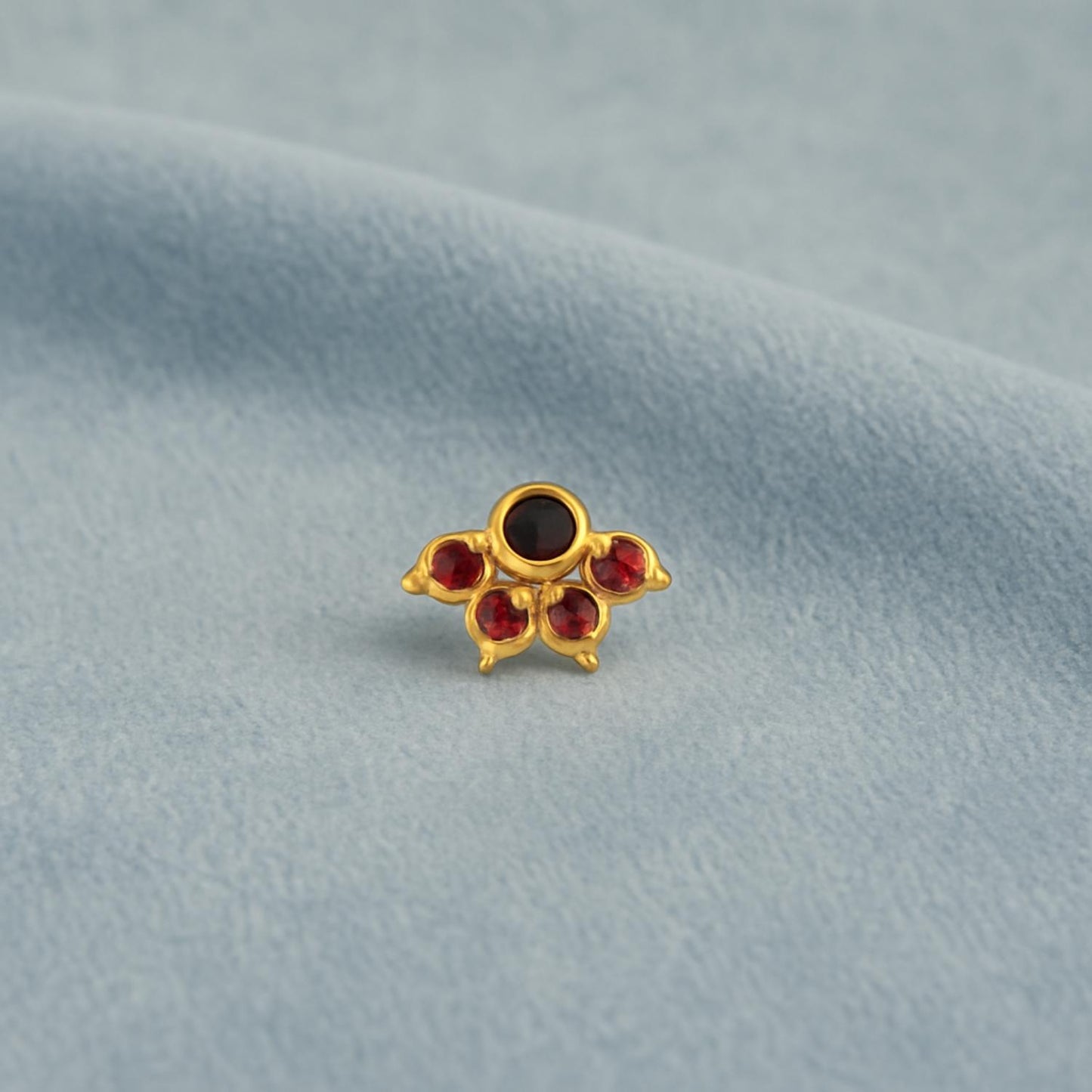 Blue & Red CZ Floral Nose Pin - Sterling Silver Gold Plated-2