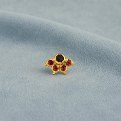 Blue & Red CZ Floral Nose Pin - Sterling Silver Gold Plated-2