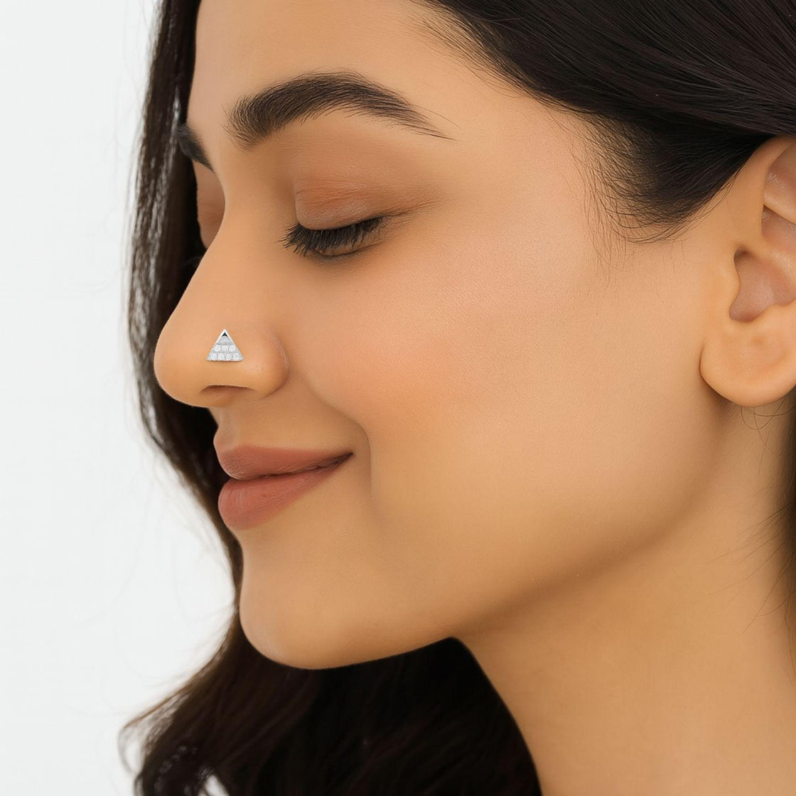 White CZ Triangle Nose Pin - Sterling Silver-1