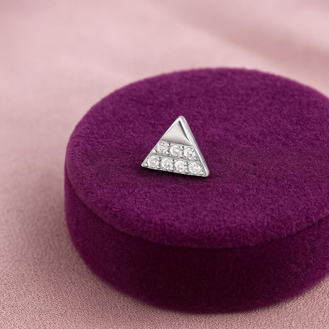 White CZ Triangle Nose Pin - Sterling Silver-2