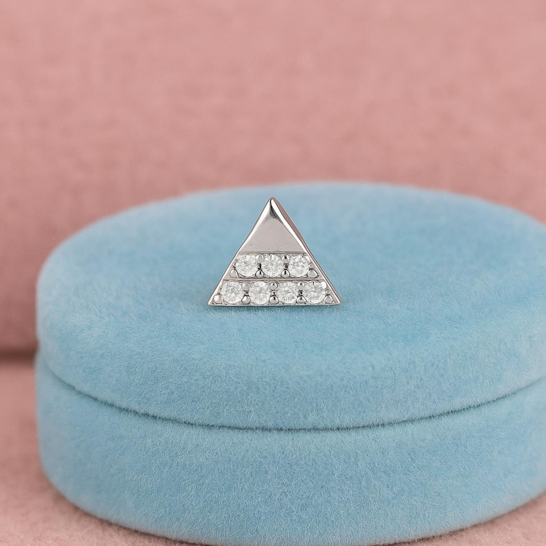 White CZ Triangle Nose Pin - Sterling Silver-3