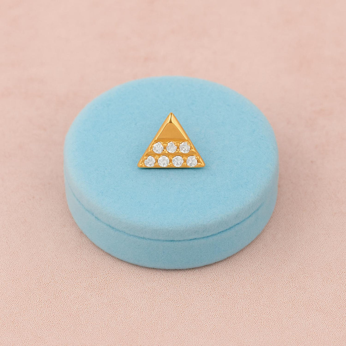 White CZ Triangle Nose Pin - Sterling Silver Gold Plated-2