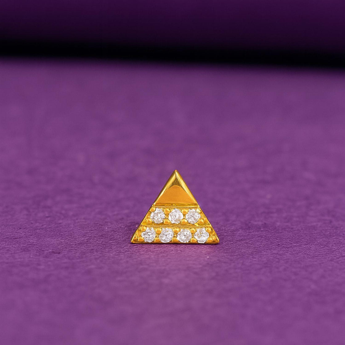 White CZ Triangle Nose Pin - Sterling Silver Gold Plated-3