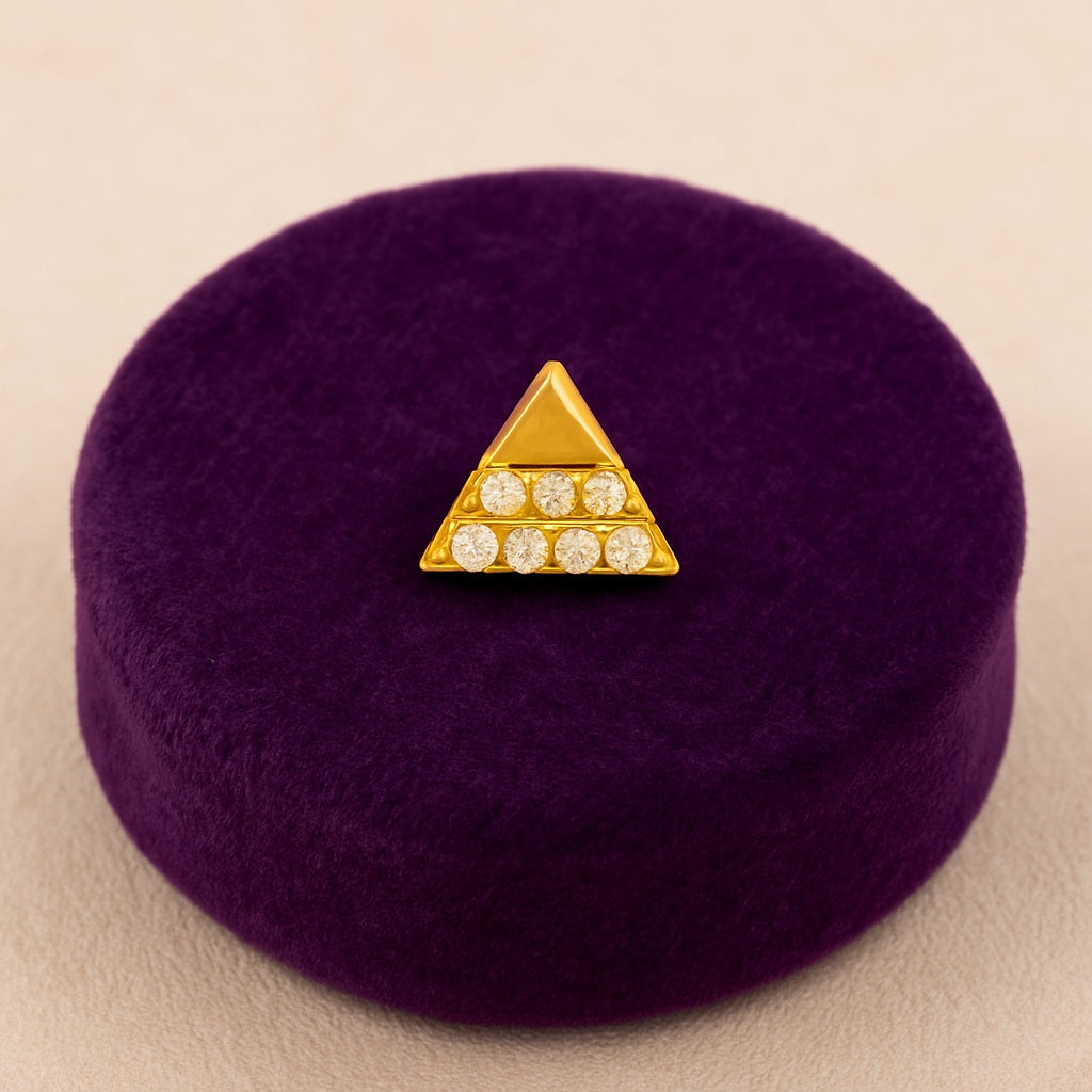 White CZ Triangle Nose Pin - Sterling Silver Gold Plated-4