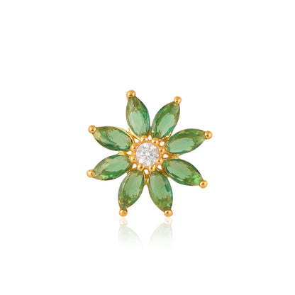 Green CZ Daisy Floral Design Nose Pin - Sterling Silver Gold Plated-0