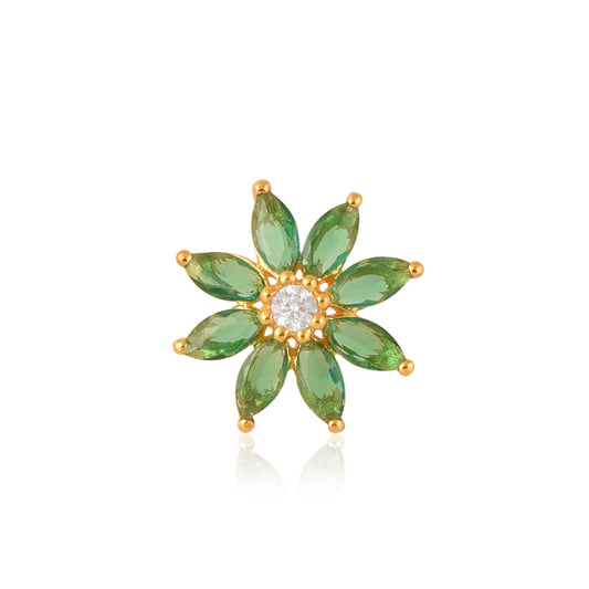 Green CZ Daisy Floral Design Nose Pin - Sterling Silver Gold Plated-0