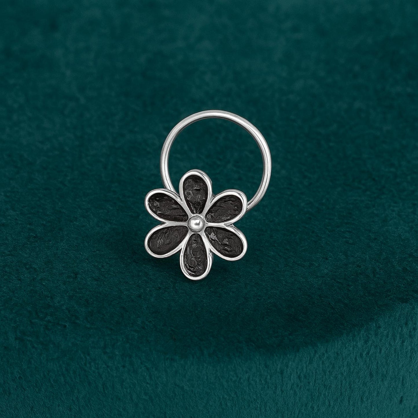 Floral Nose Pin - Sterling Silver Oxidized Plated-2
