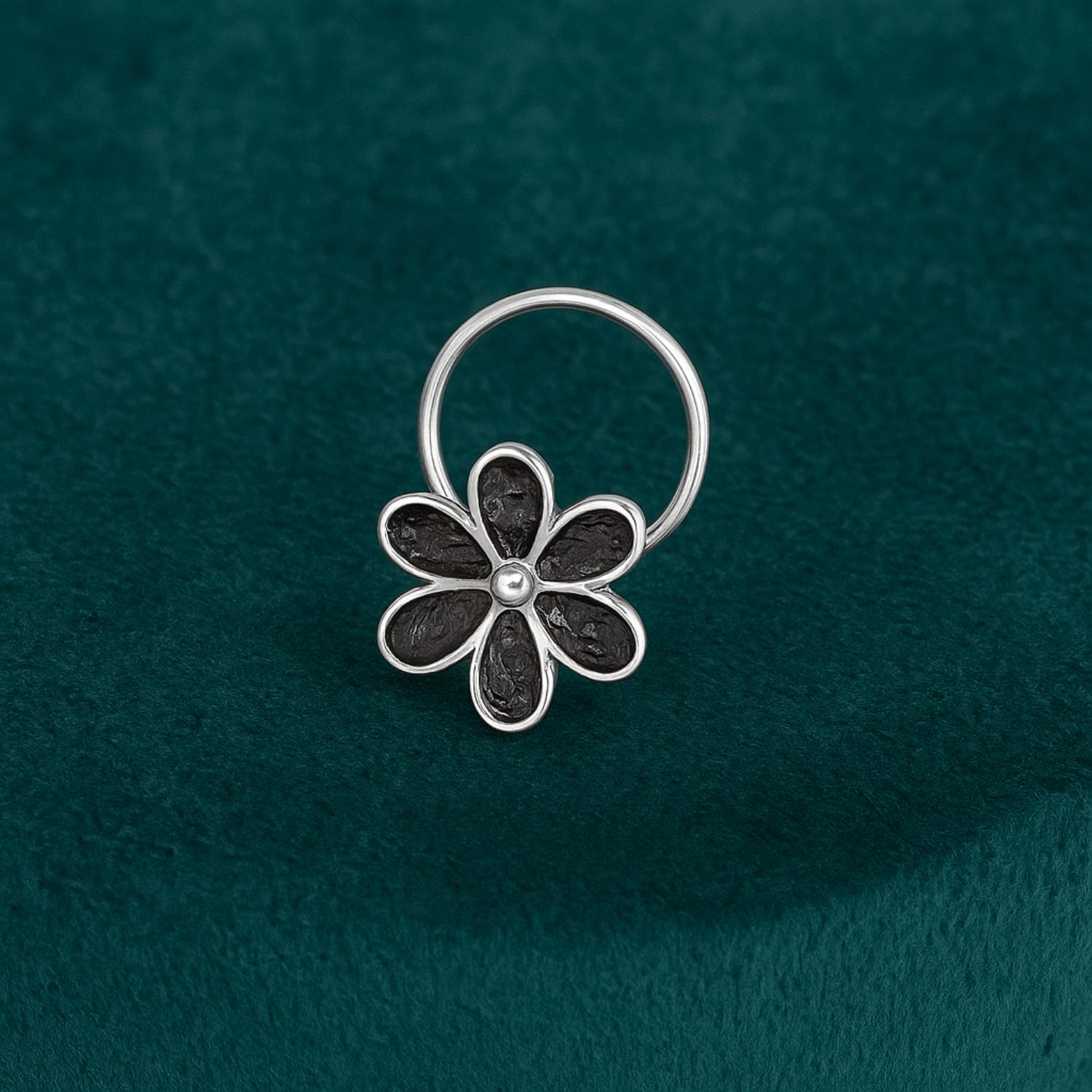 Floral Nose Pin - Sterling Silver Oxidized Plated-2