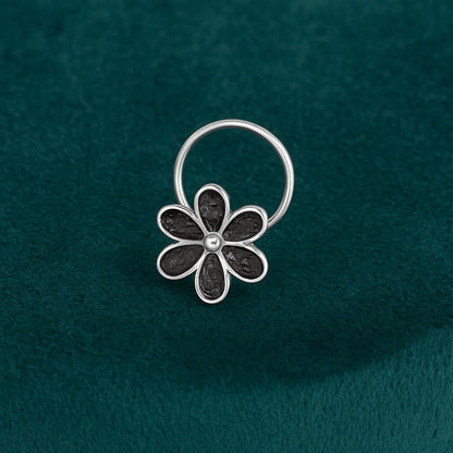 Floral Nose Pin - Sterling Silver Oxidized Plated-2