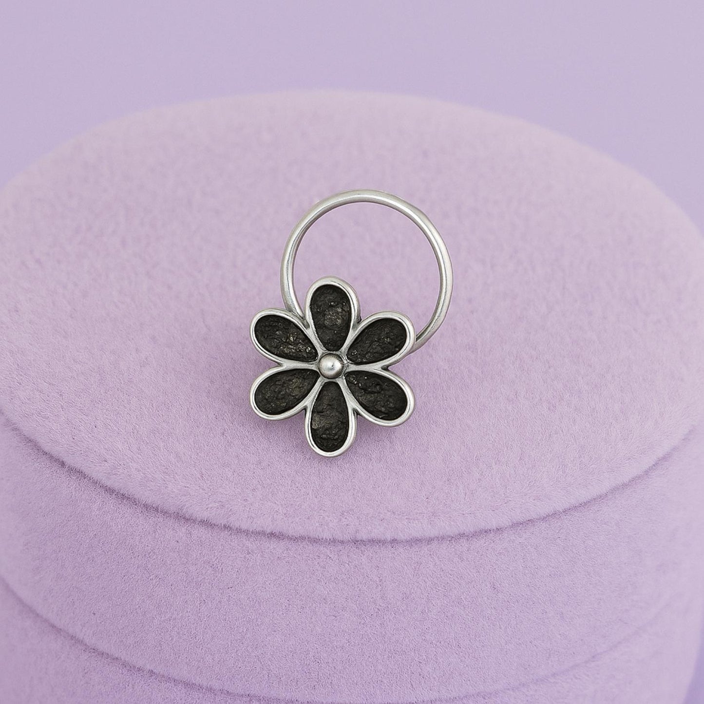 Floral Nose Pin - Sterling Silver Oxidized Plated-3