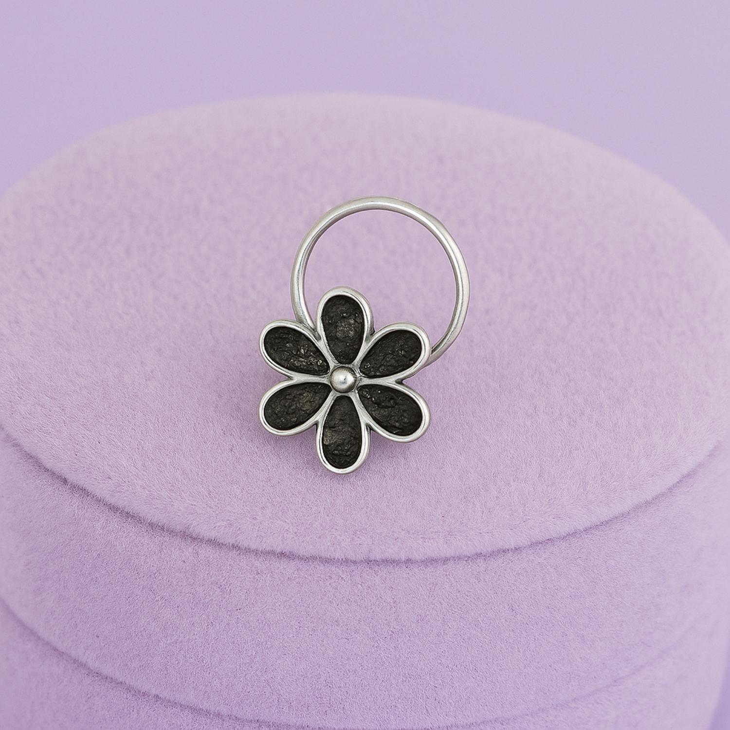 Floral Nose Pin - Sterling Silver Oxidized Plated-3