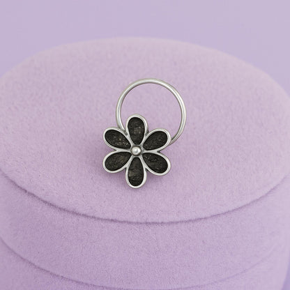 Floral Nose Pin - Sterling Silver Oxidized Plated-3