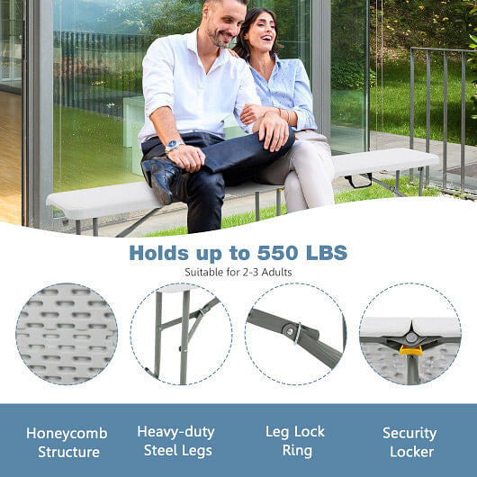 6 Feet Portable Picnic Folding Bench 550 lbs Limited with Carrying Handle-2