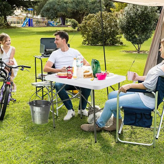 Fish Cleaning Table with 2 Sinks and 360?° Rotatable Fauce-White-0
