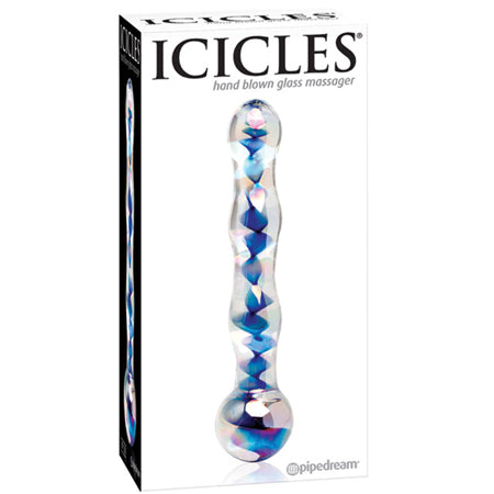 Icicles No. 8 Wavy 7 in. Glass Dildo Blue/Clear-0