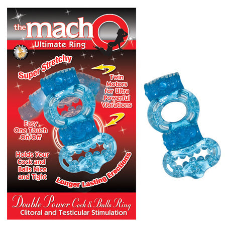 Macho 2X Power Cock & Balls Vibrating Ring (Blue)-0