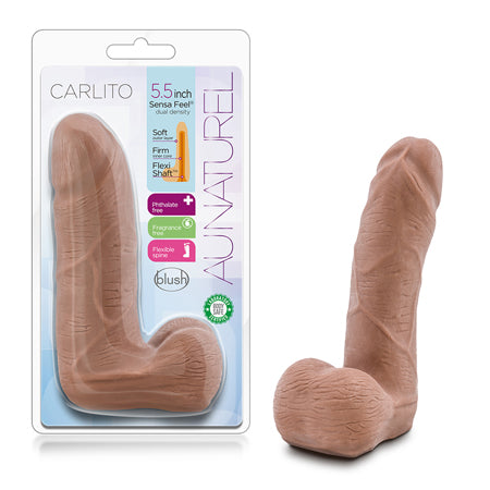 Au Naturel Carlito 5 in. Posable Dual Density Dildo with Balls Tan-0