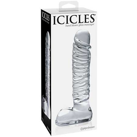 Icicles No. 63 Ribbed Realistic 8.5 in. Glass Dildo Clear-0