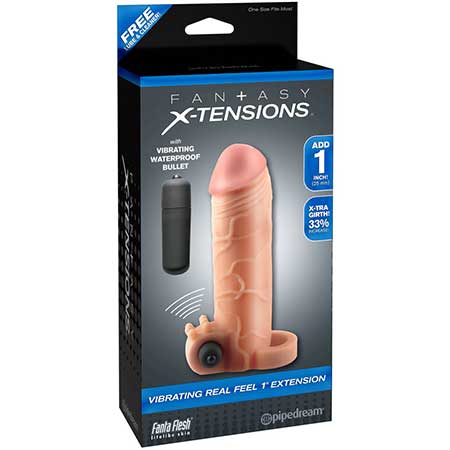Fantasy X-tensions Vibrating Real Feel 1 in. Extension With Ball Strap Beige-0
