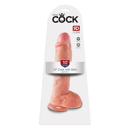 King Cock 10 in. Cock With Balls Realistic Suction Cup Dildo Beige-0
