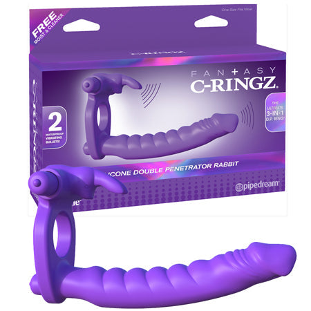 Fantasy C-Ringz Double Penetrator Vibrating Rabbit Dual Entry Cockring Purple-0