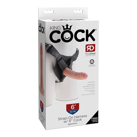King Cock Strap-On Harness With 6 in. Cock Beige-0