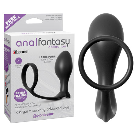 Anal Fantasy Collection Silicone Ass-Gasm Cock Ring Advanced Plug Black-0