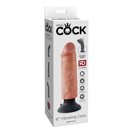 King Cock 6 in. Vibrating Cock Poseable Dildo With Suction Cup Beige-0