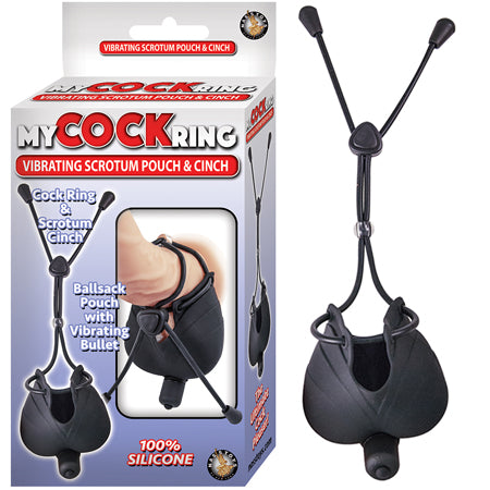 My Cock Ring Vibrating Scrotum Pouch & Cinch With Bullet Silicone Waterproof Black-0