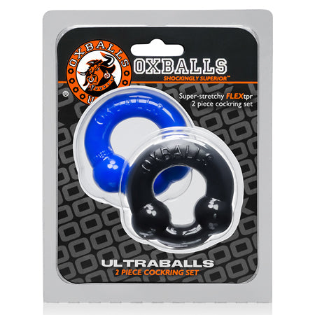 OxBalls Ultraballs, 2-Pack Cockring, Black & Police Blue-0