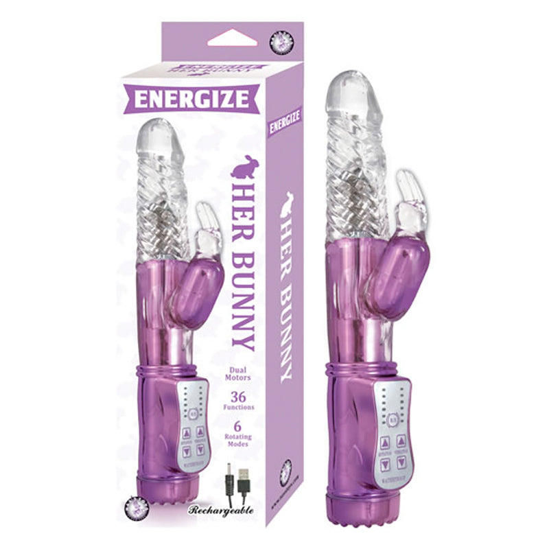 Energize Her Bunny 1 36 Function 6 Rotating Modes Dual Motor USB Rechargeable Purple-0