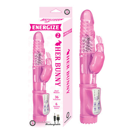 Energize Her Bunny 2 Rechargeable Dual Motors 36 Function 6 Rotation Modes Waterproof  Pink-0