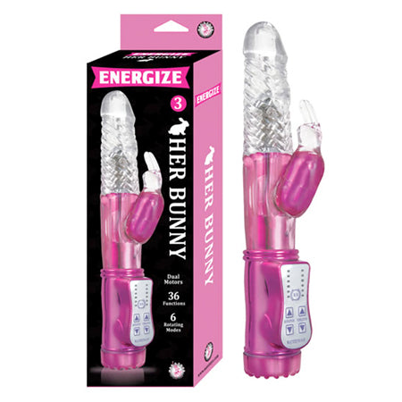 Energize Her Bunny 3 Energize Dual Motors 36 Function 6 Rotation Modes Waterproof Pink-0