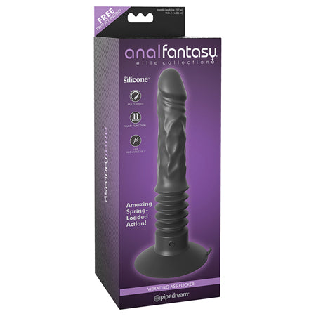 Anal Fantasy Elite Vibrating Ass Fucker 12 in. Thrusting Dildo With Suction Cup Black-0