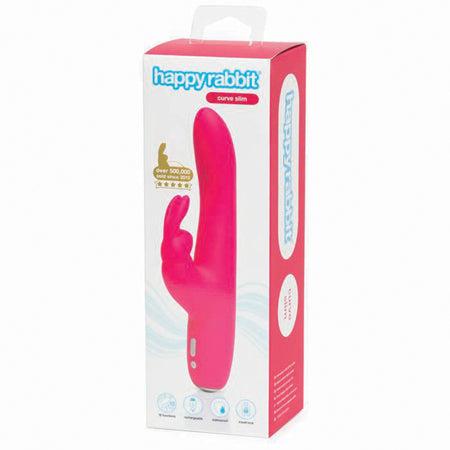 Happy Rabbit Curve Slim Rechargeable Silicone Slimline Rabbit Vibrator Pink-0