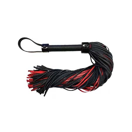 Leather Handle, Leather Long Flogger- Burgunday & Black-0