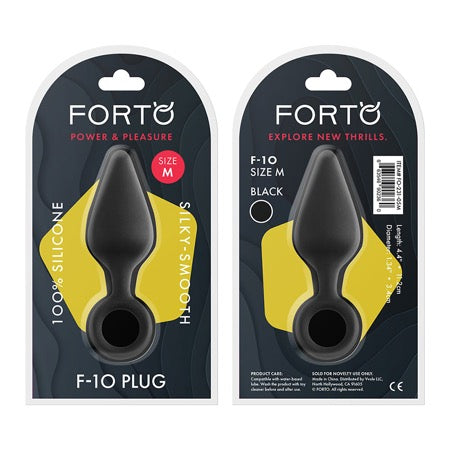 Forto F-10 Silicone Anal Plug with Pull Ring Medium Black-0