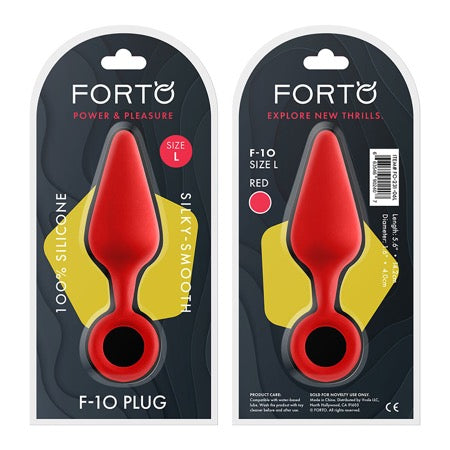 Forto F-10 Silicone Anal Plug with Pull Ring Large Red-0